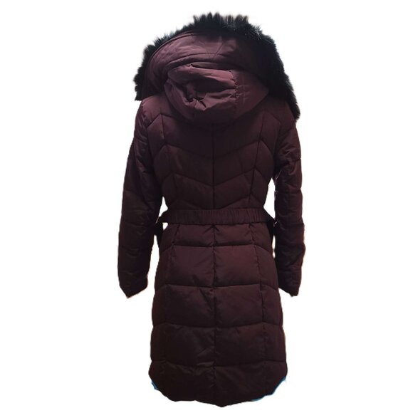 Guess burgundy puffer coat Women's small Removable fur-lined hood Zipper pockets - Picture 14 of 16